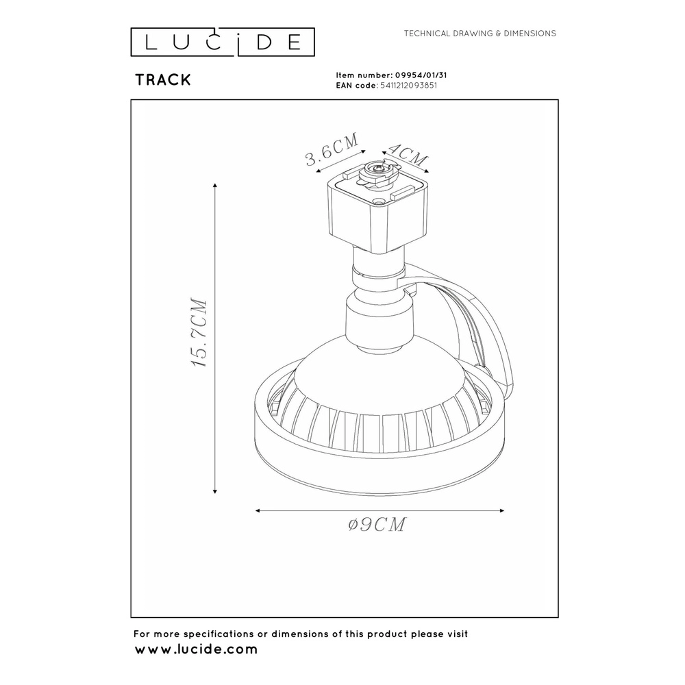 Rail spot Track Dorian 1-phase white GU10 ES111 Lucide 5411212093851