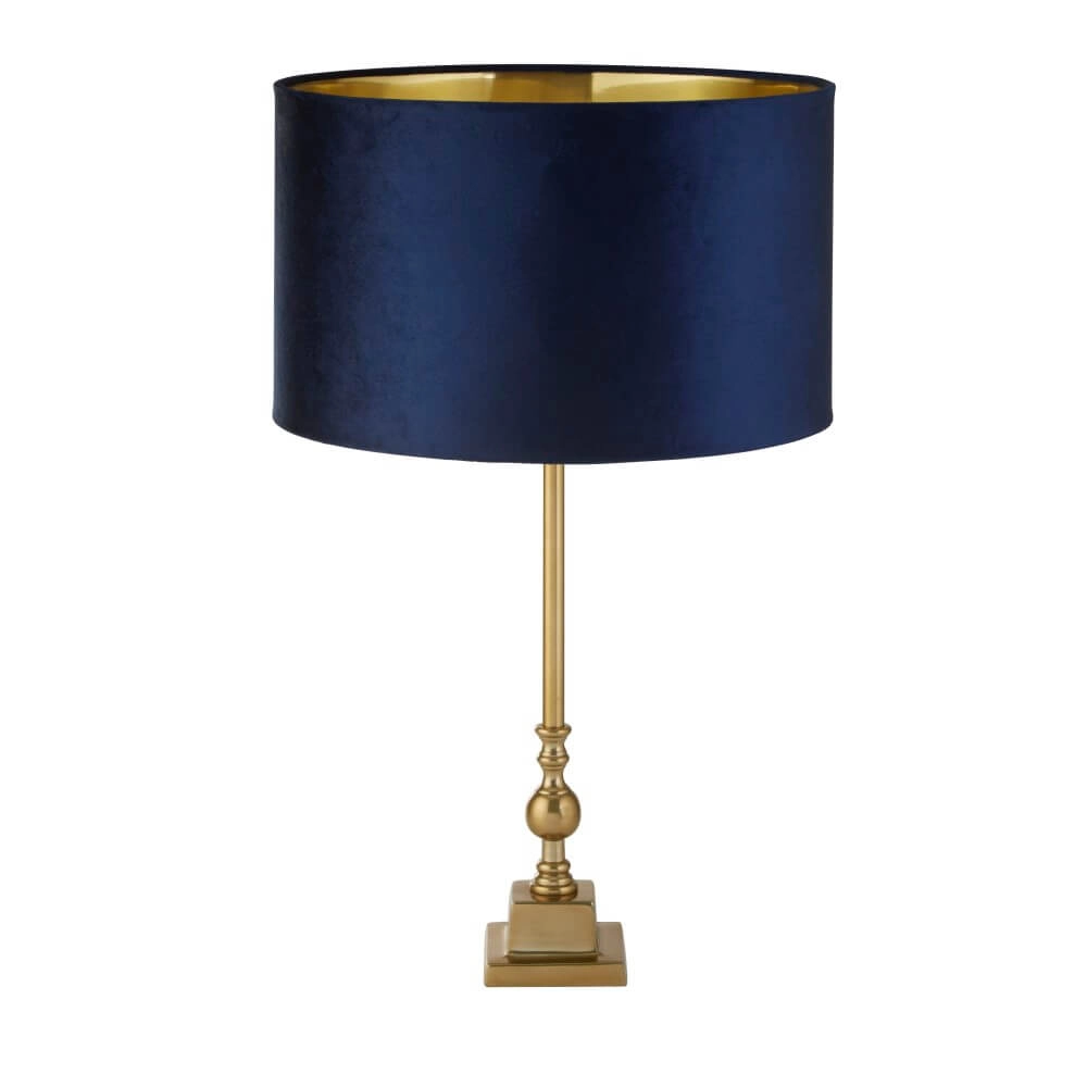 Golden table lamp Whitby with dark blue hood