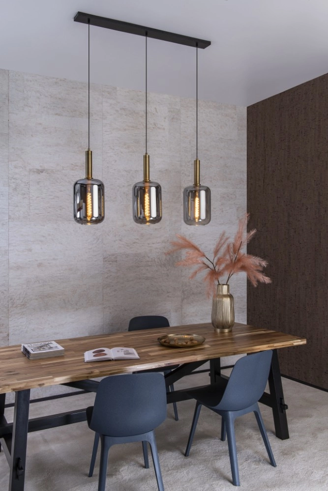 3-lichs pendant lamp Joanet Straight gold with smoke glass Lucide 5411212451989