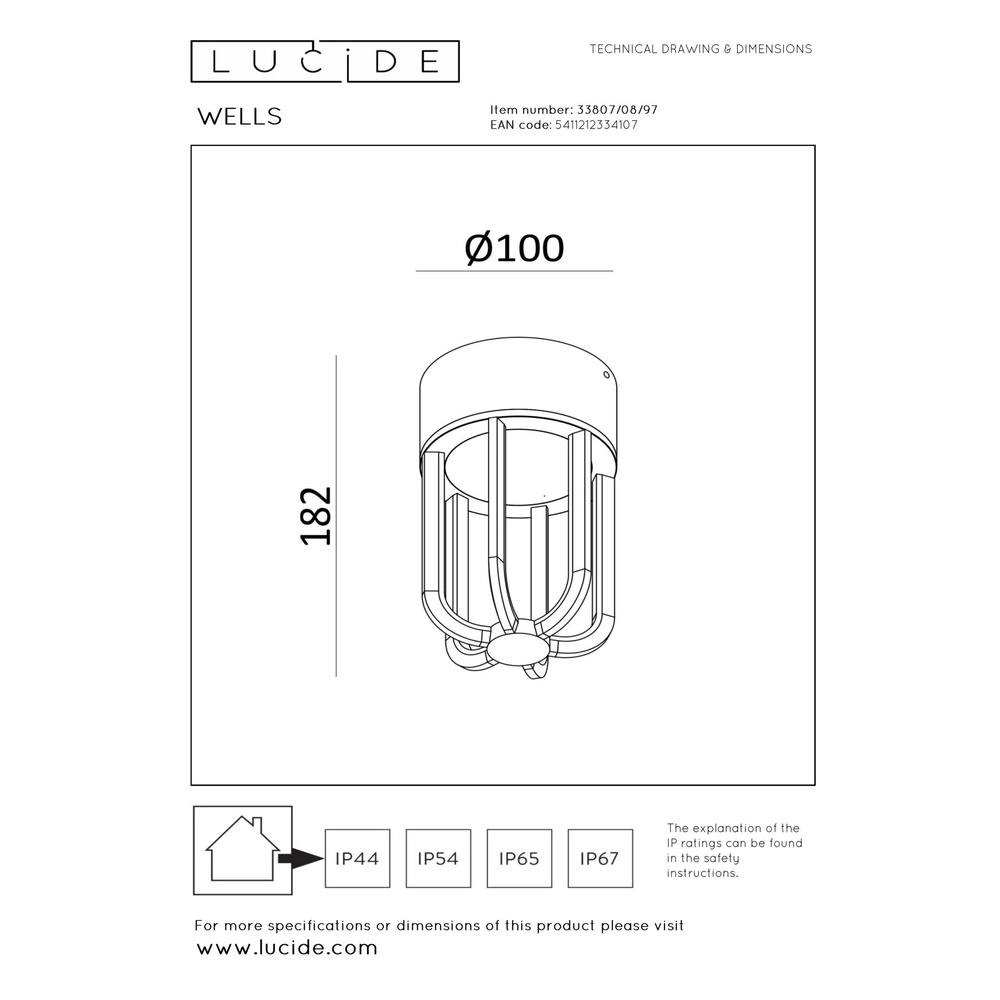 Ceiling lamp Wells Rusty brown Lucide 5411212334107