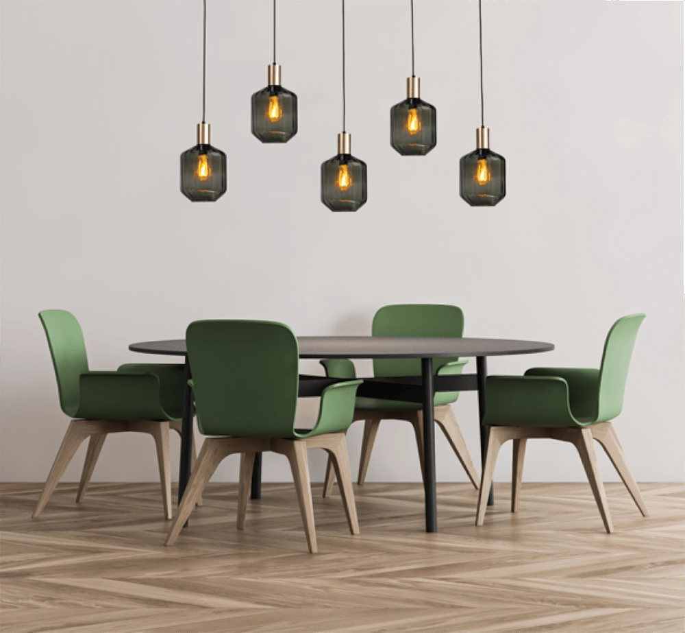 5-light hanging lamp - gold - Porto with Jagger green lenses Masterlight 8718121270272