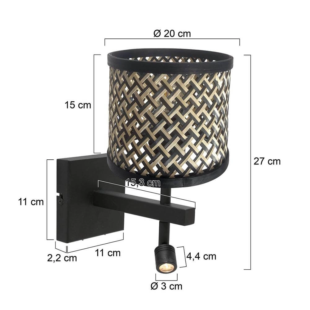 Wall lamp Stang black with bamboo Steinhauer 8712746172003