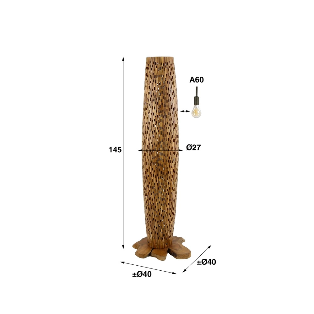 Wooden floor lamp Bars teak - 145cm - Ø 40cm Lyora 8716803512795
