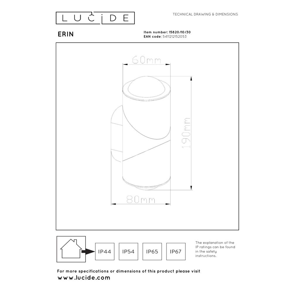 Design surface-mounted spotlight Erin IP65 black double Lucide 5411212152053