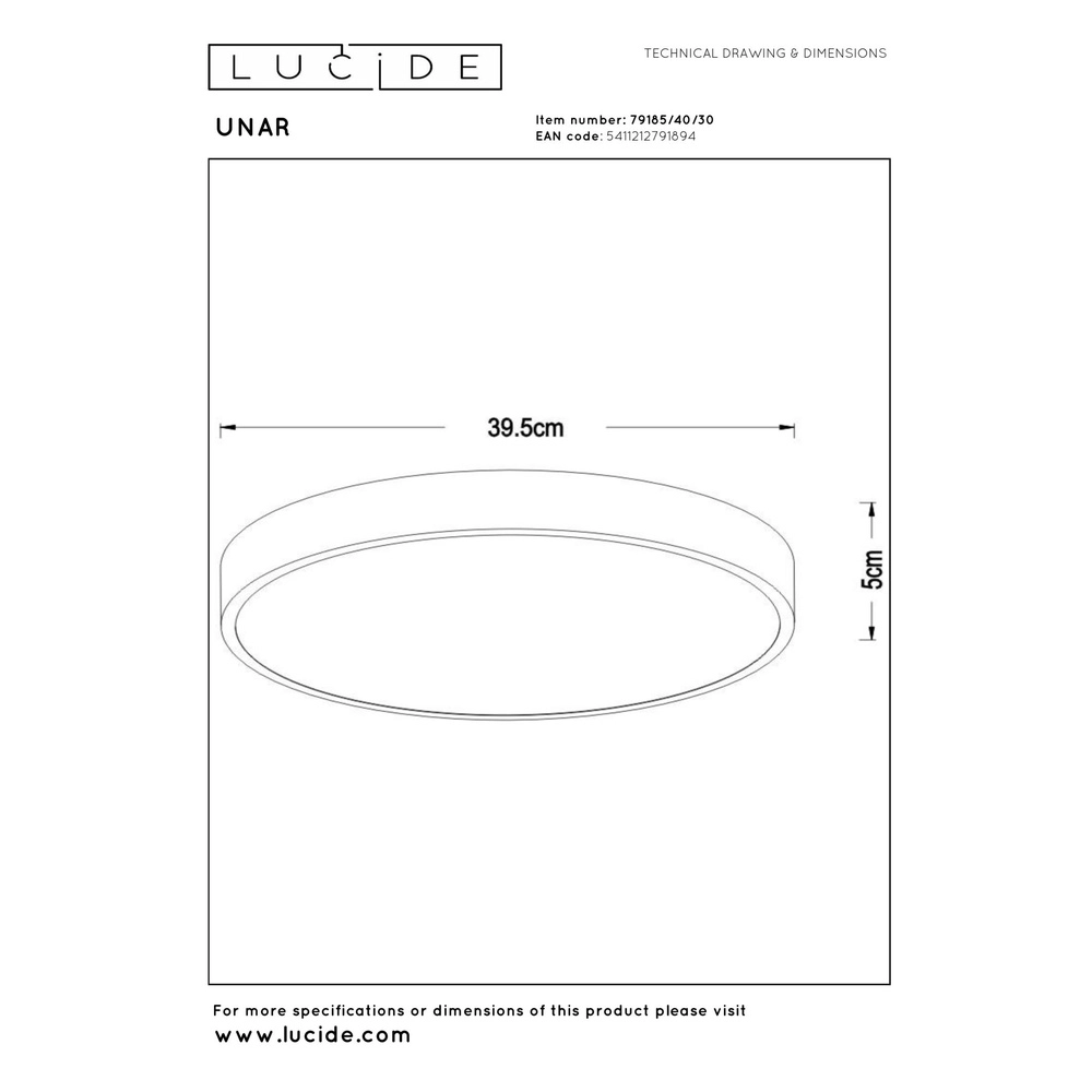 Ceiling light Unar Ø 39,5cm - 2700K - black Lucide 5411212791894