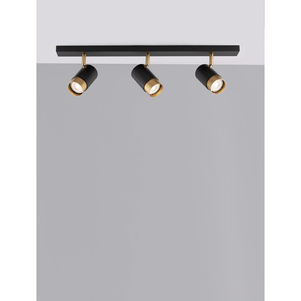 Ceiling spotlight Pogno 3-light black with gold straight