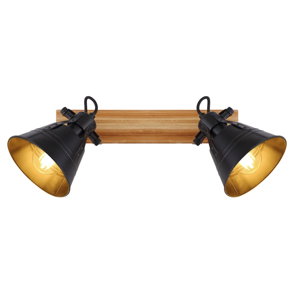 Country ceiling lamp Günther 2-light black with wood Globo 9007371401734