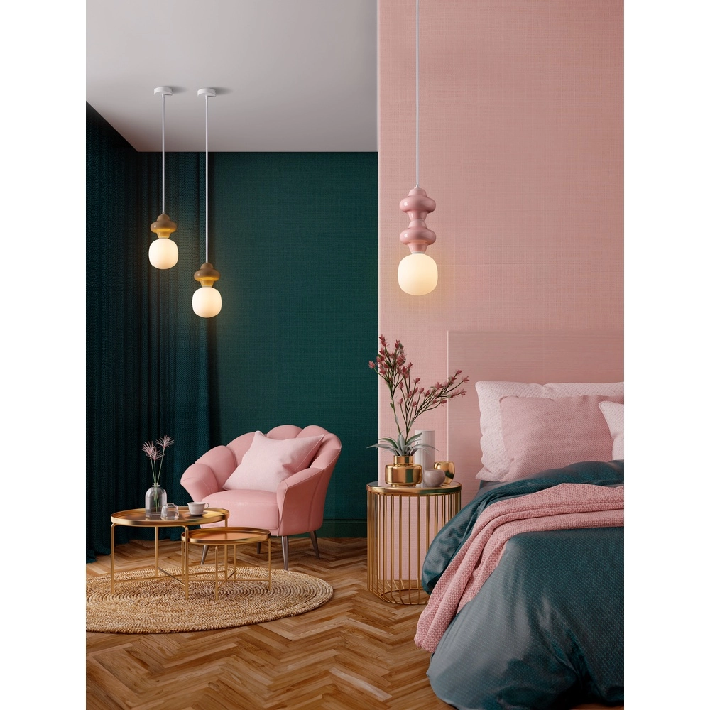 Pendant lamp Clio M pink ceramic with white glass Lyora 5212017461261