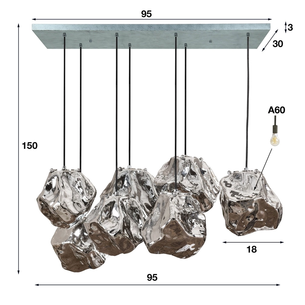 Dining table pendant lamp Rock 7-light - silver glass Lyora 8716803511255