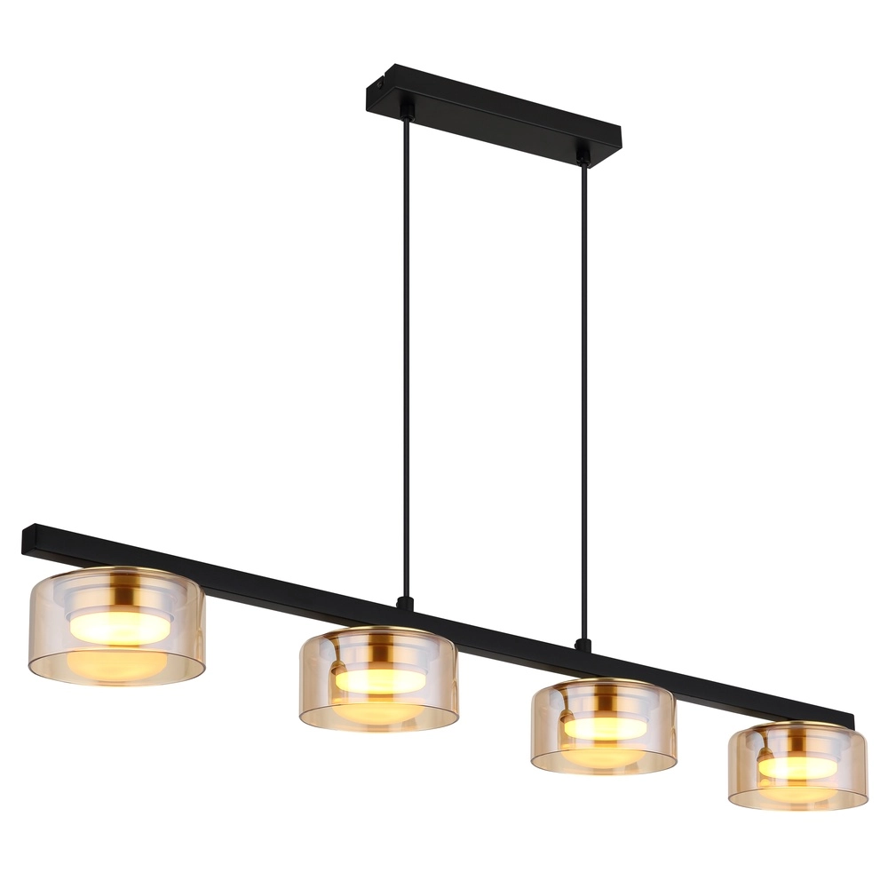 Design pendant lamp Higgins 4-light black with amber glass