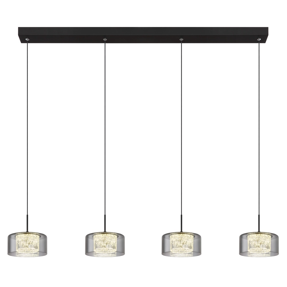Design pendant lamp Fogsy 4-light black with smoke glass Globo 9007371459377