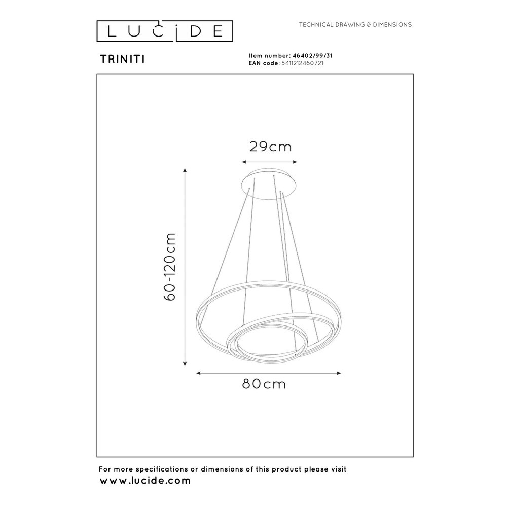 Modern pendant lamp Triniti dimmable white Lucide 5411212460721