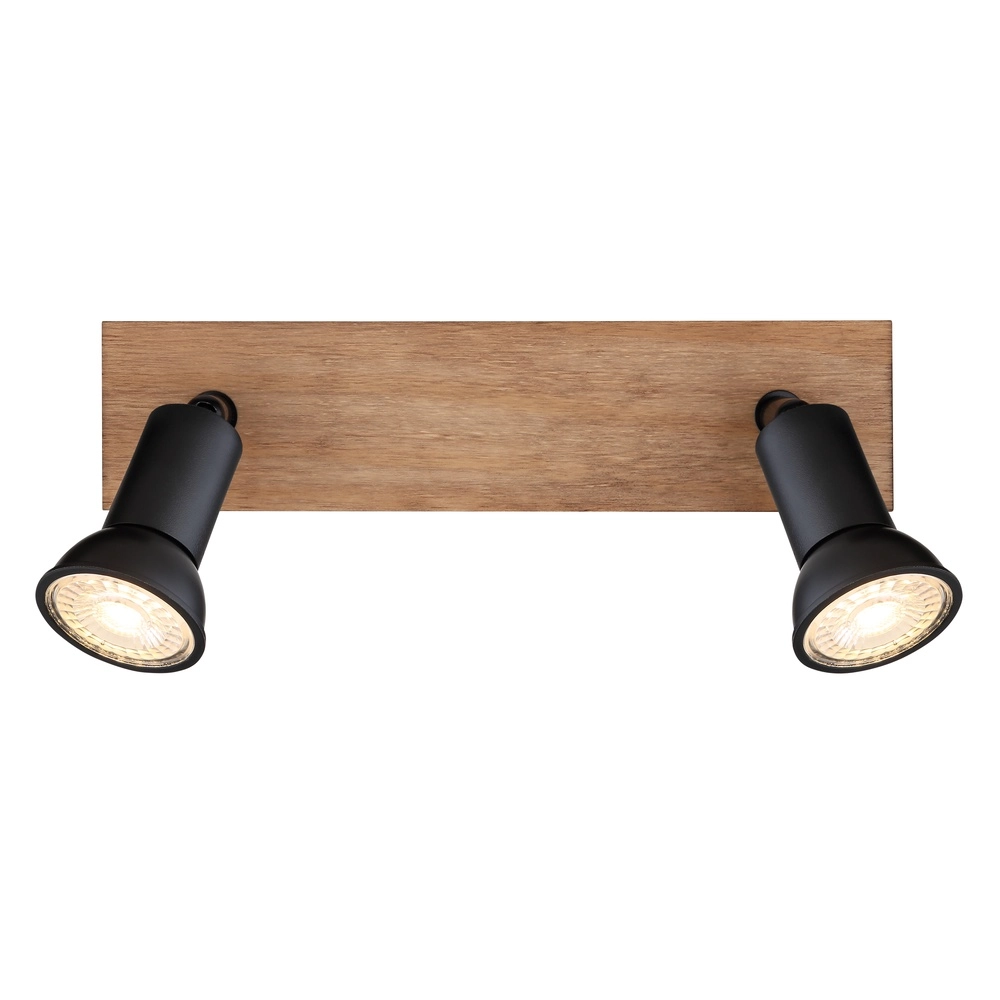 Ceiling spotlight Drew black with wood 2-lights Globo 9007371430789