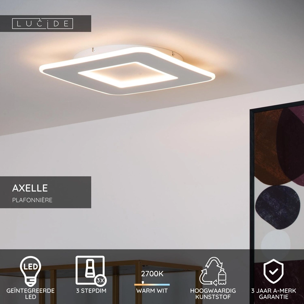 Square ceiling light Axelle white 2700K dimmable Lucide 5411212441706