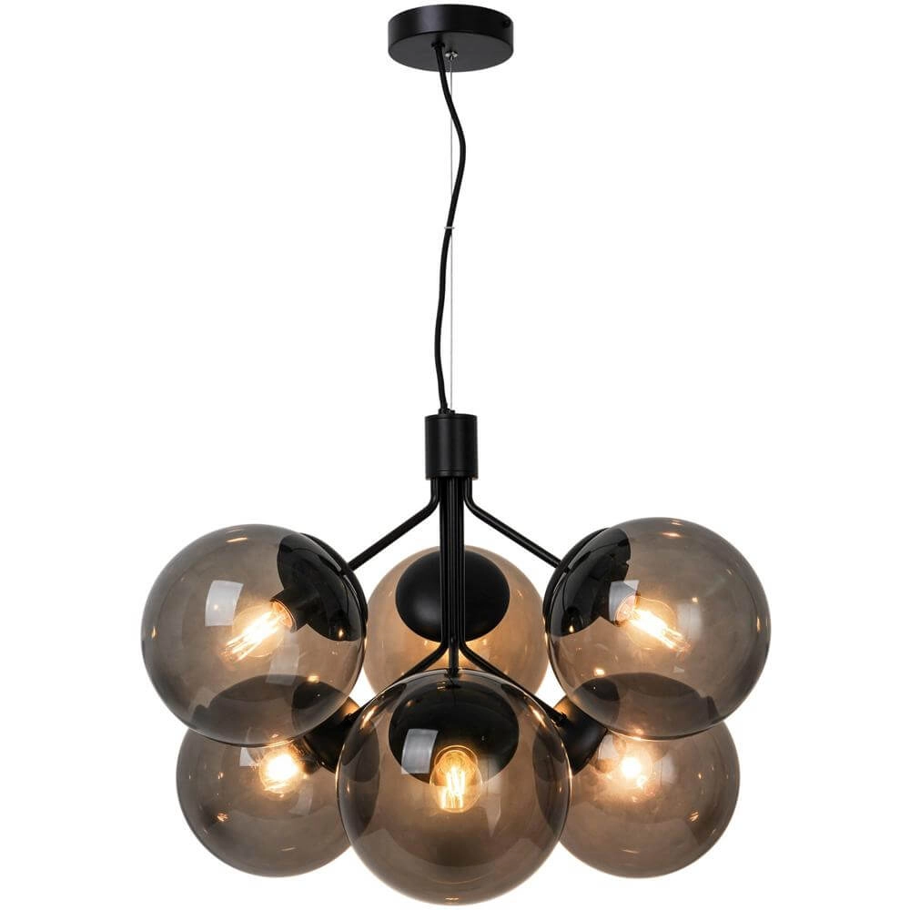 6-light pendant lamp Ivona black with smoke glass Nordlux 5704924005336