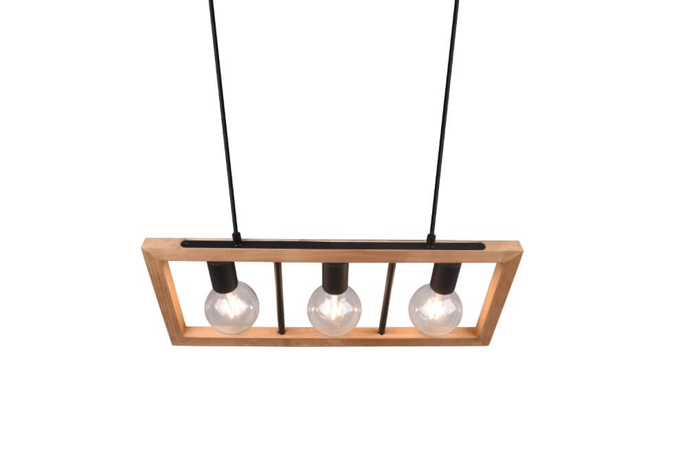 Hanging lamp Agra 3-light wood with black Trio 4017807502855