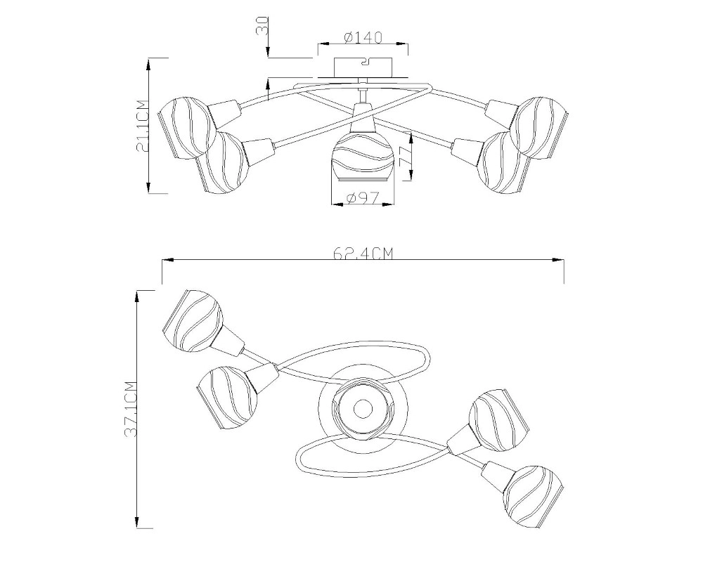 Ceiling lamp Elliott nickel 5-lights Globo 9007371258321