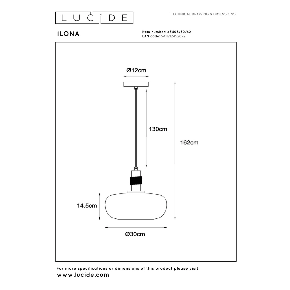 Pendant lamp Ilona Ø 30cm black with amber glass Lucide 5411212452672