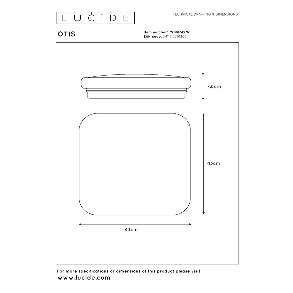 Square ceiling light Otis 43cm white Lucide 5411212791368