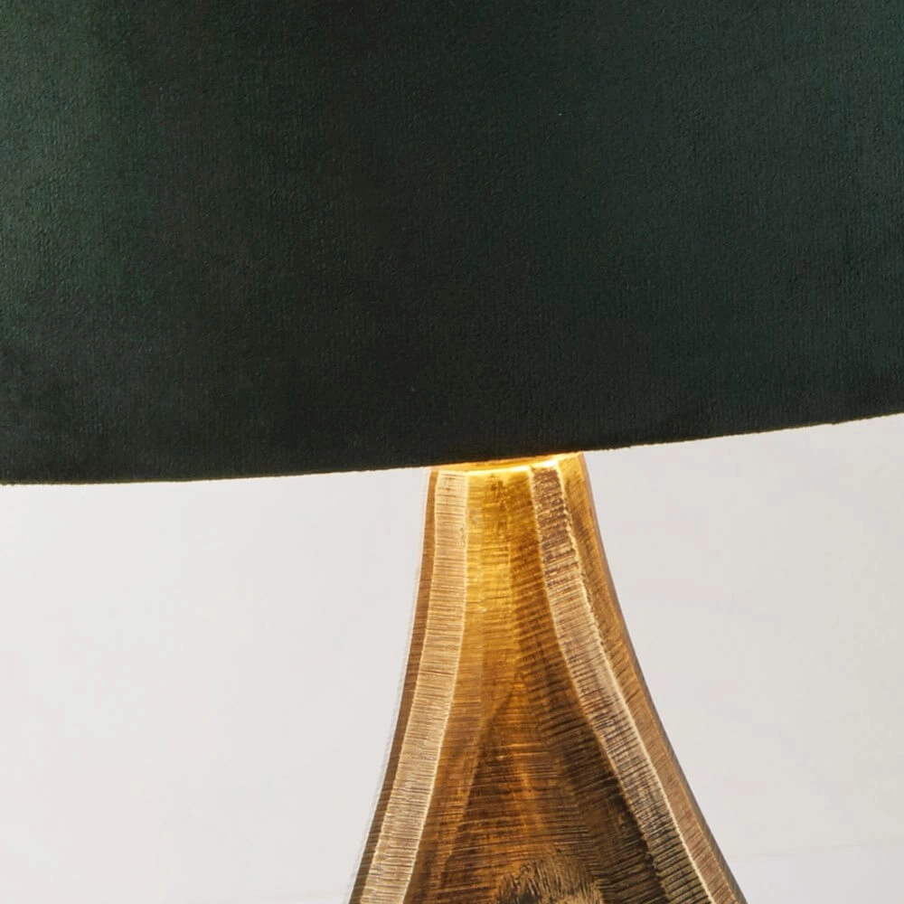 Gold table lamp Bucklow with green hood Searchlight 5053423257303
