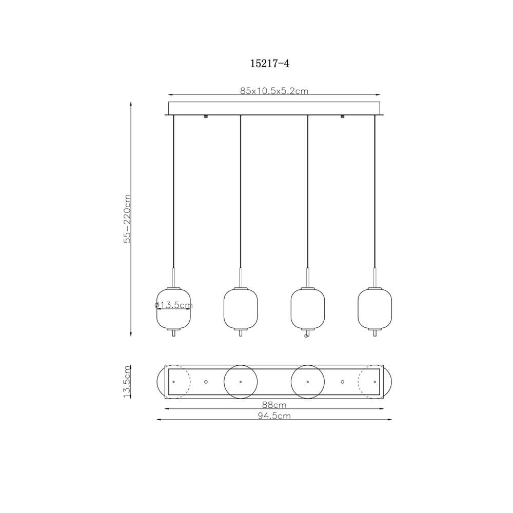 Golden pendant lamp Ewald 4-light white glass Globo 9007371449583