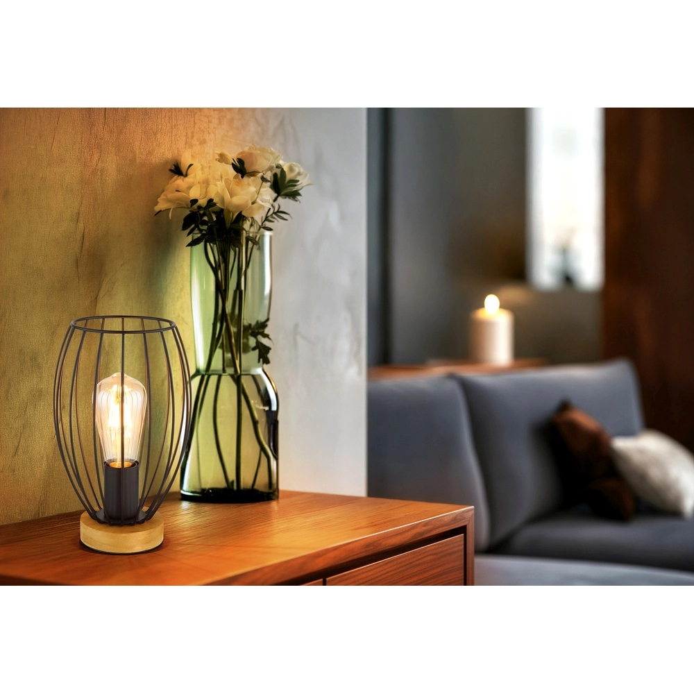 Table lamp Berti wood with black Globo 9007371583324