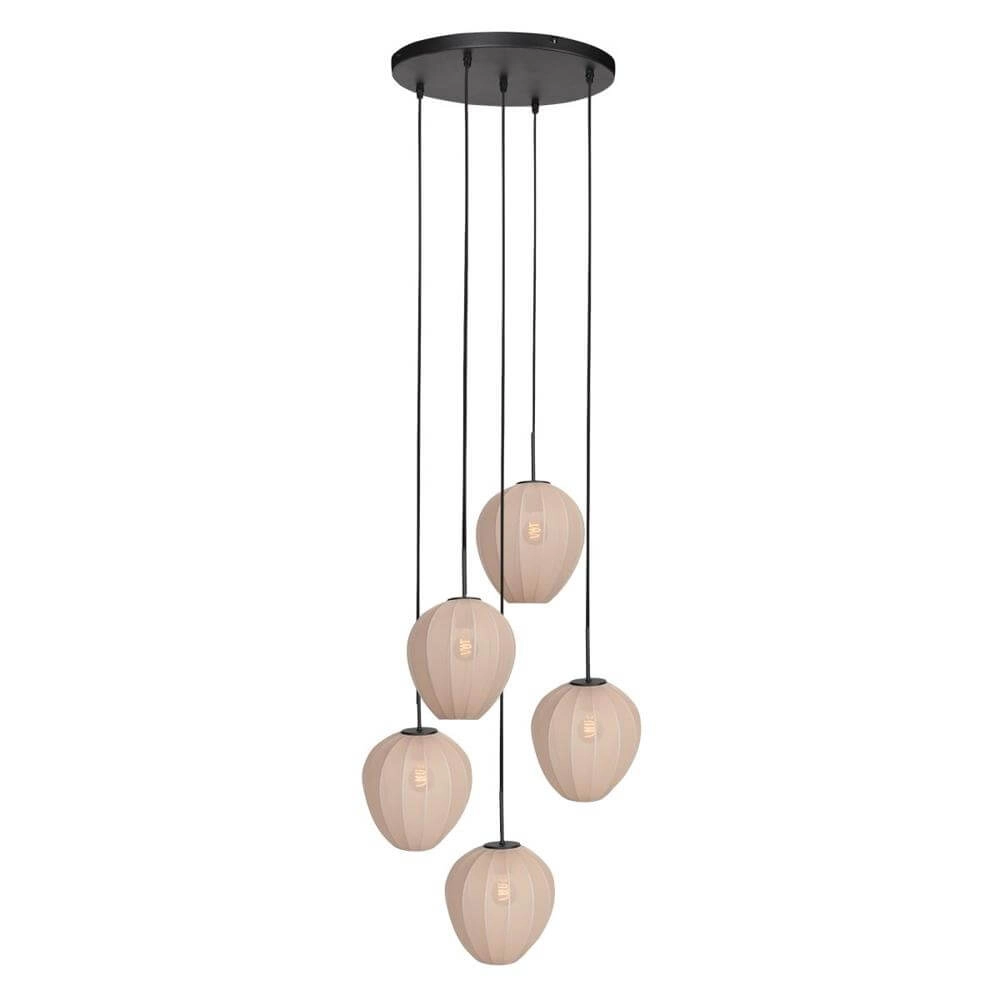 5-light pendant lamp HaloSwap Round black and cream hoods