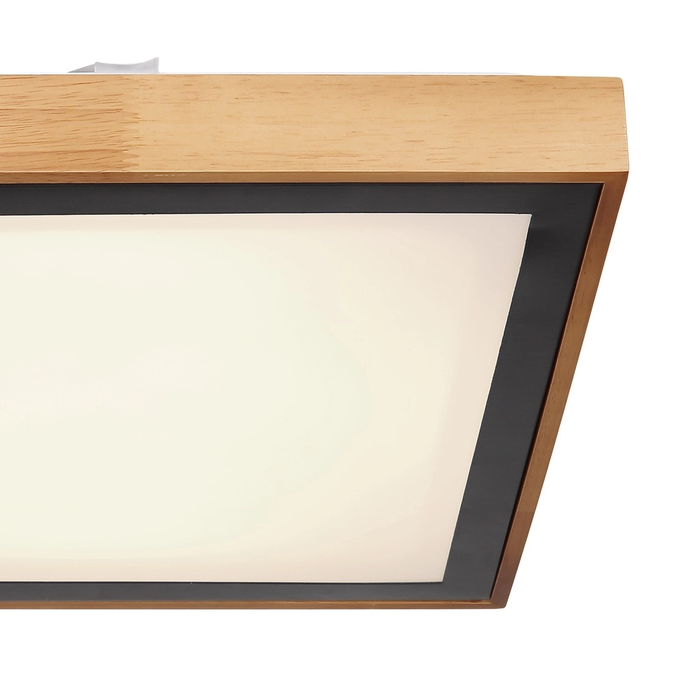 Ceiling lamp Bruno 39cm square black with wood Globo 9007371433469