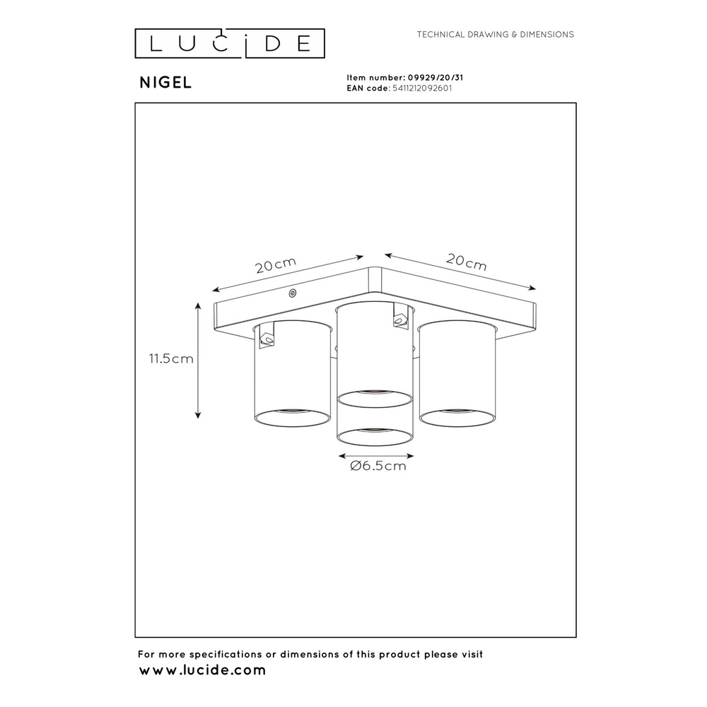 Ceiling spotlight Nigel 4-light white Lucide 5411212092601