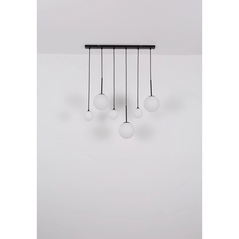Design pendant lamp Hallie 6-light black with white spheres Globo 9007371448920