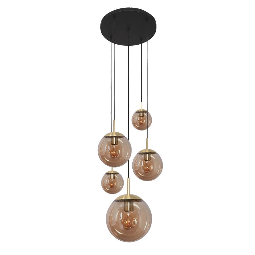 5-light loft hanging lamp Bolique gold with amber glass Steinhauer 8712746166439