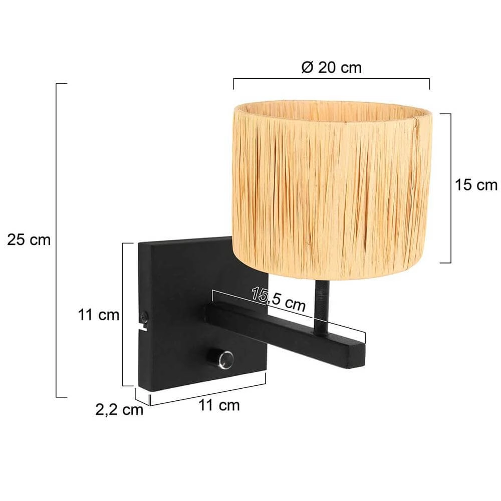 Wall lamp Stang with dimmer black and straw cap Steinhauer 8712746172096