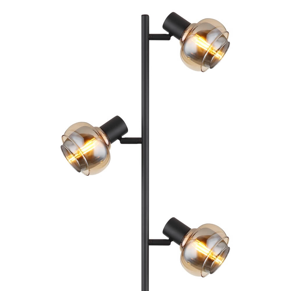 Black floor lamp Tokki 3-light amber smoke glass Globo 9007371449033
