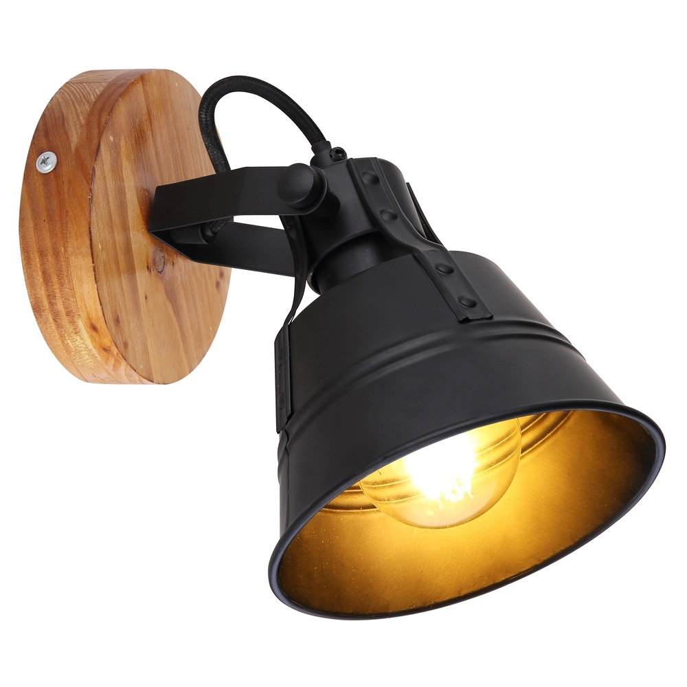 Country wall lamp Günther black with wood