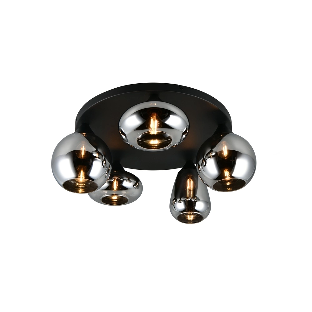 5-light ceiling lamp Lumina black with smoke glass