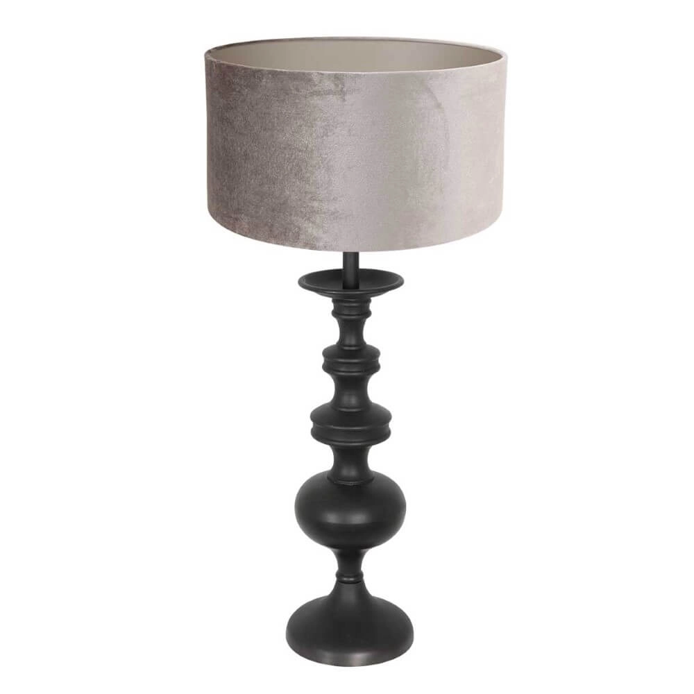 Classic table lamp Lyons C with taupe velvet hood