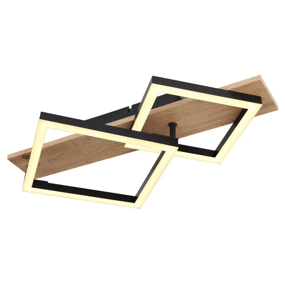 Ceiling lamp Beatrix 47.5cm squares black with wood