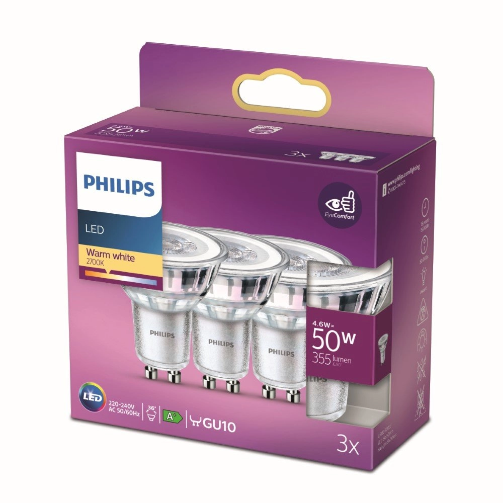 4,6W - GU10 - 2700K - 355 lumen set with 3pcs