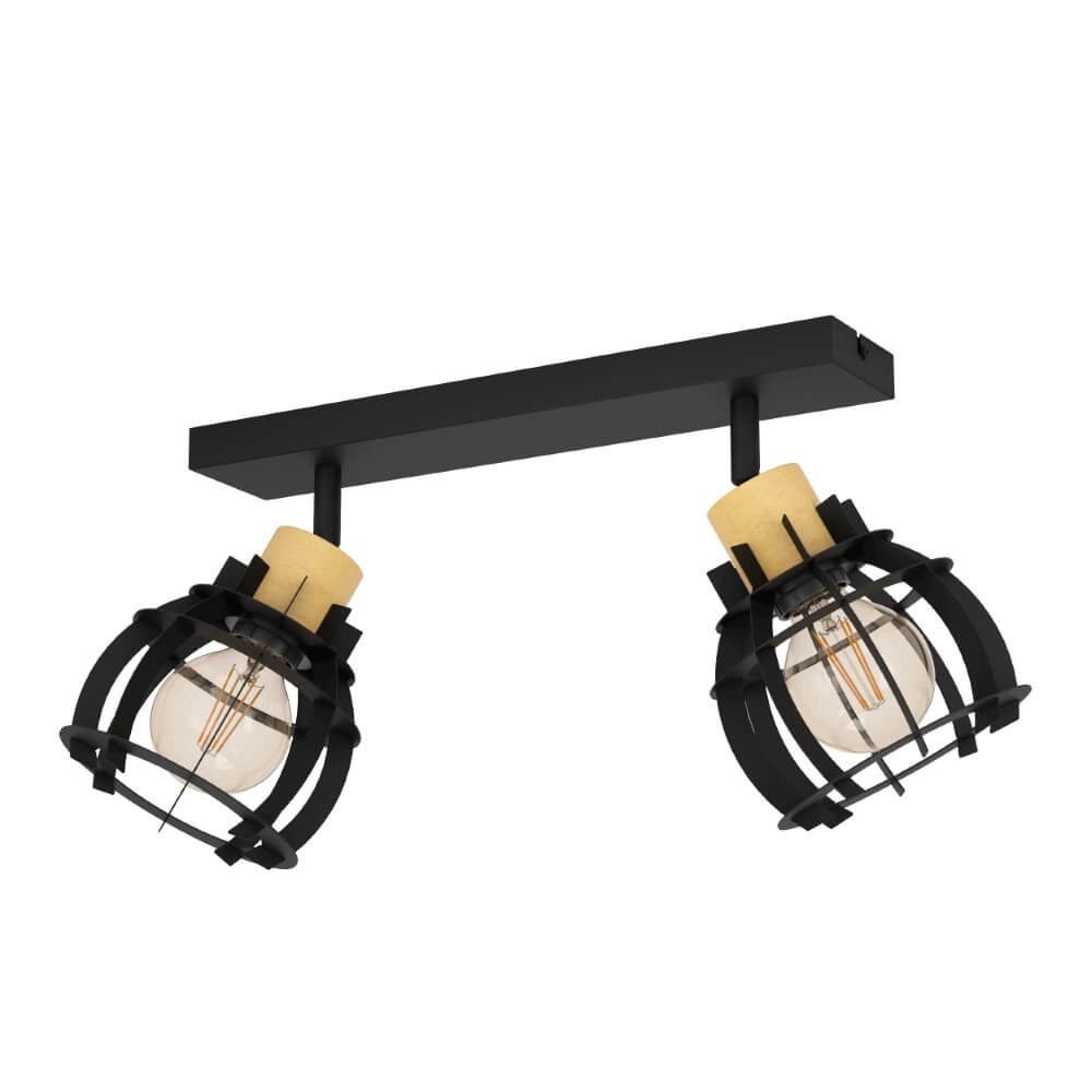 2-light ceiling lamp Stillington 1 black with wood