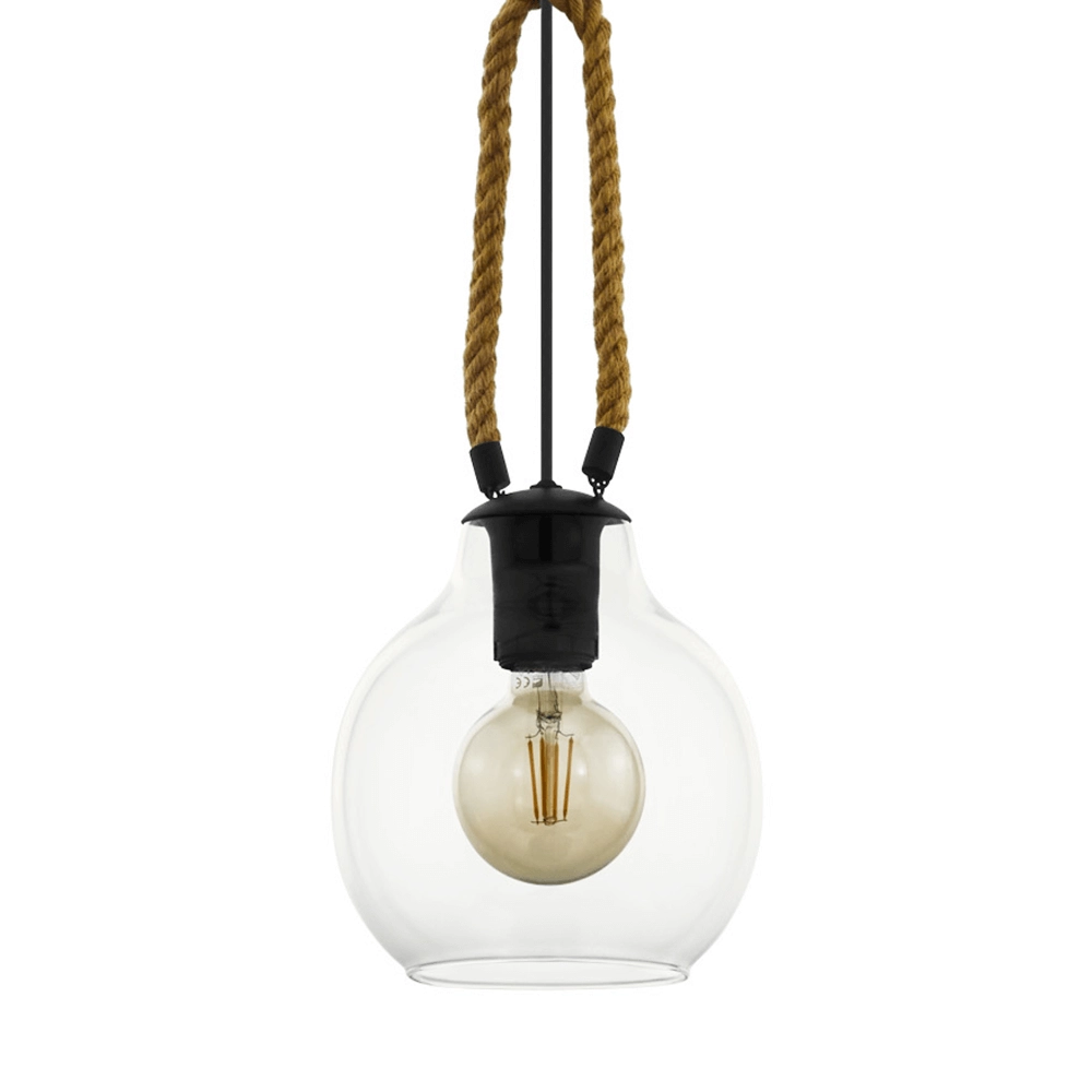 Glass hanging lamp Roding with rope