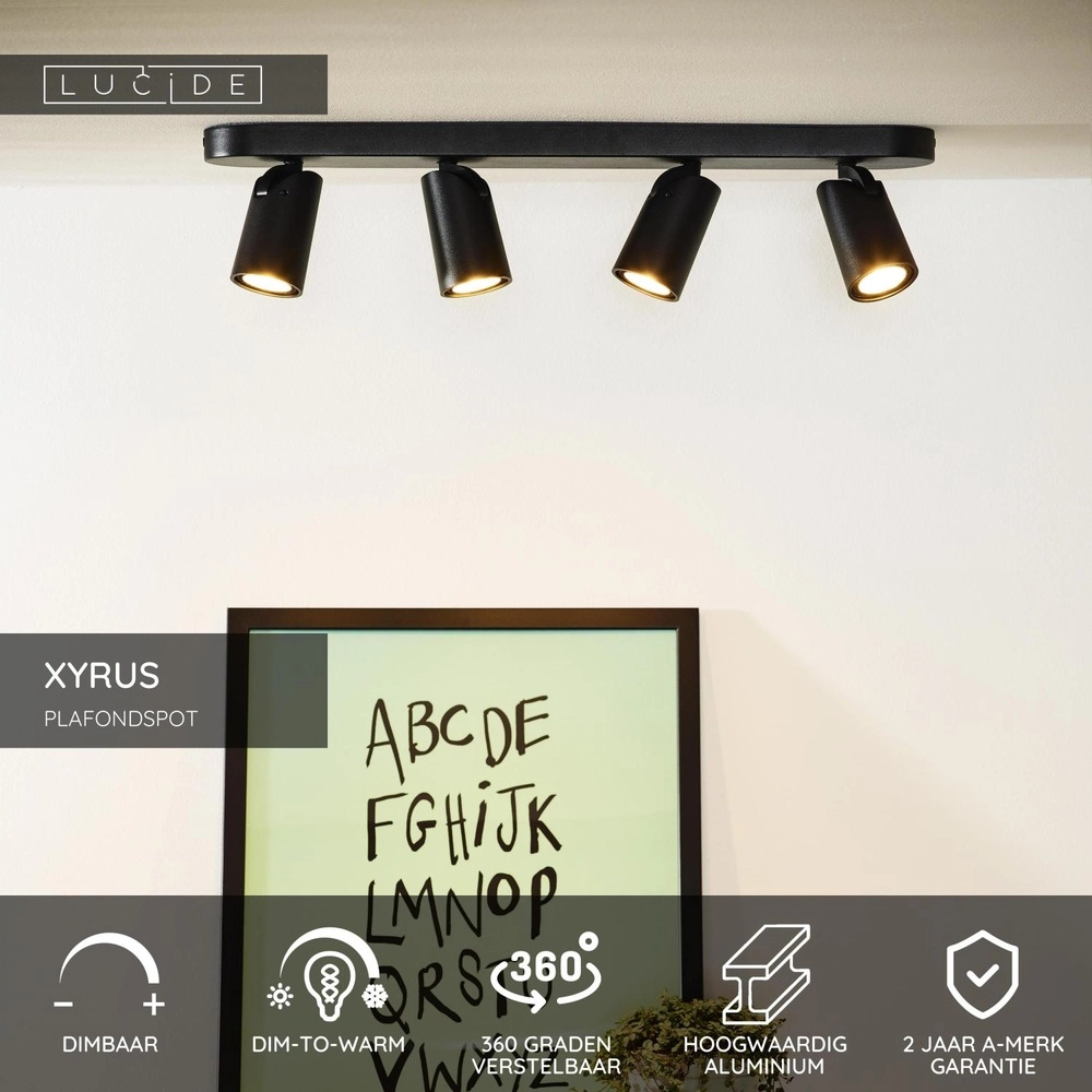 Ceiling spotlight Xyrus 4-light black Lucide 5411212234216