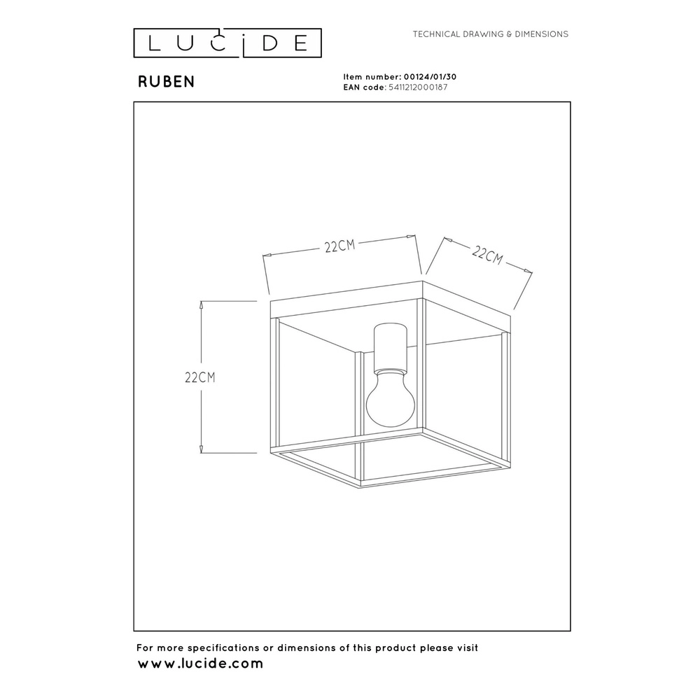 Ceiling lamp Ruben black 22cm Lucide 5411212000187