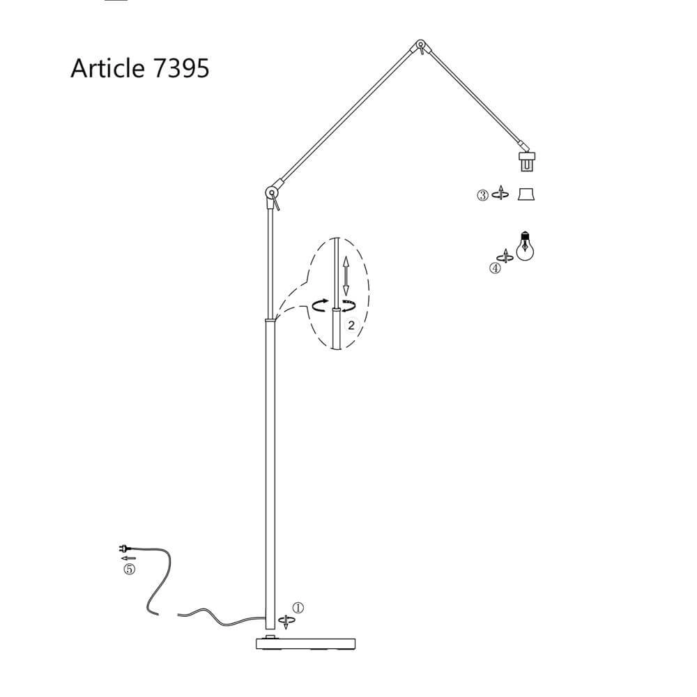 Adjustable floor lamp Prestige Chic black with straw shade Steinhauer 8712746172928