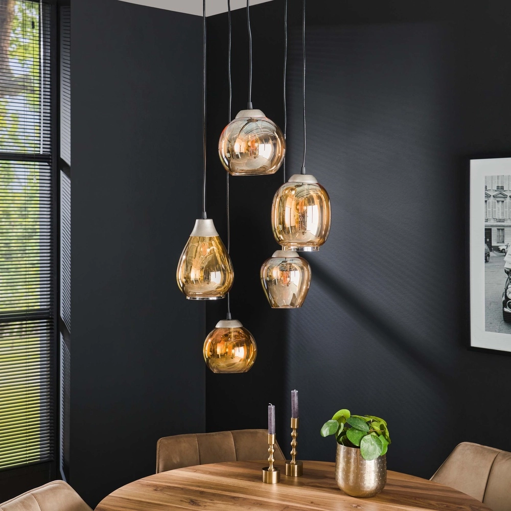 Dining table pendant lamp Mix 5x E27 - Ø 43cm - amber glass Lyora 8716803512283