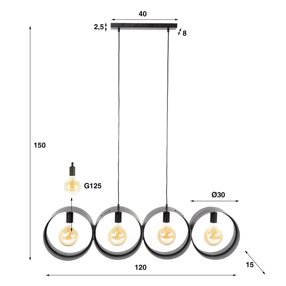 Country Pendant Lamp Ring charcoal - 4x E27 Lyora 8716803510982