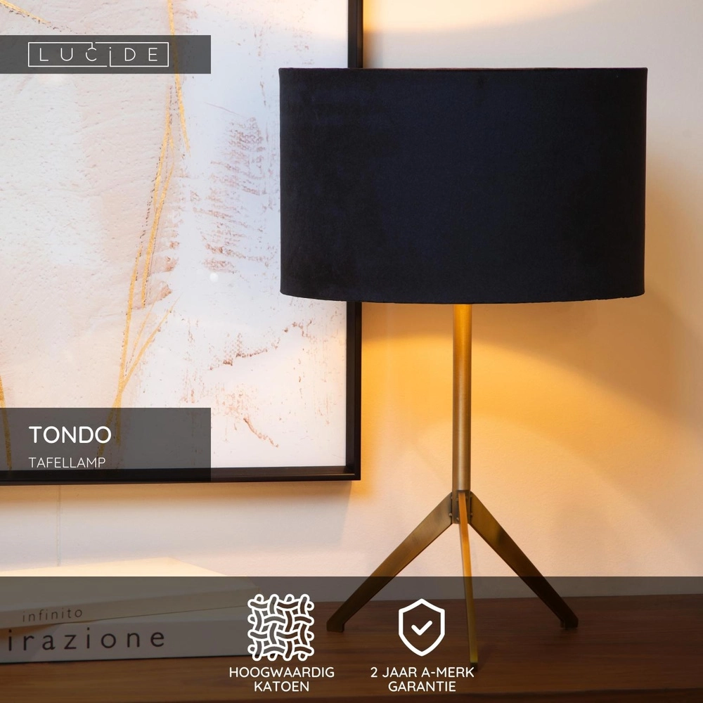 Tripod table lamp Tondo Gold with black cap Lucide 5411212452351