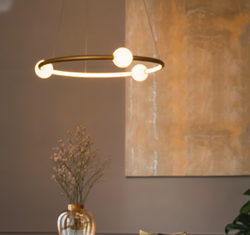 Pendant lamp Celia Gold with white round horizontal