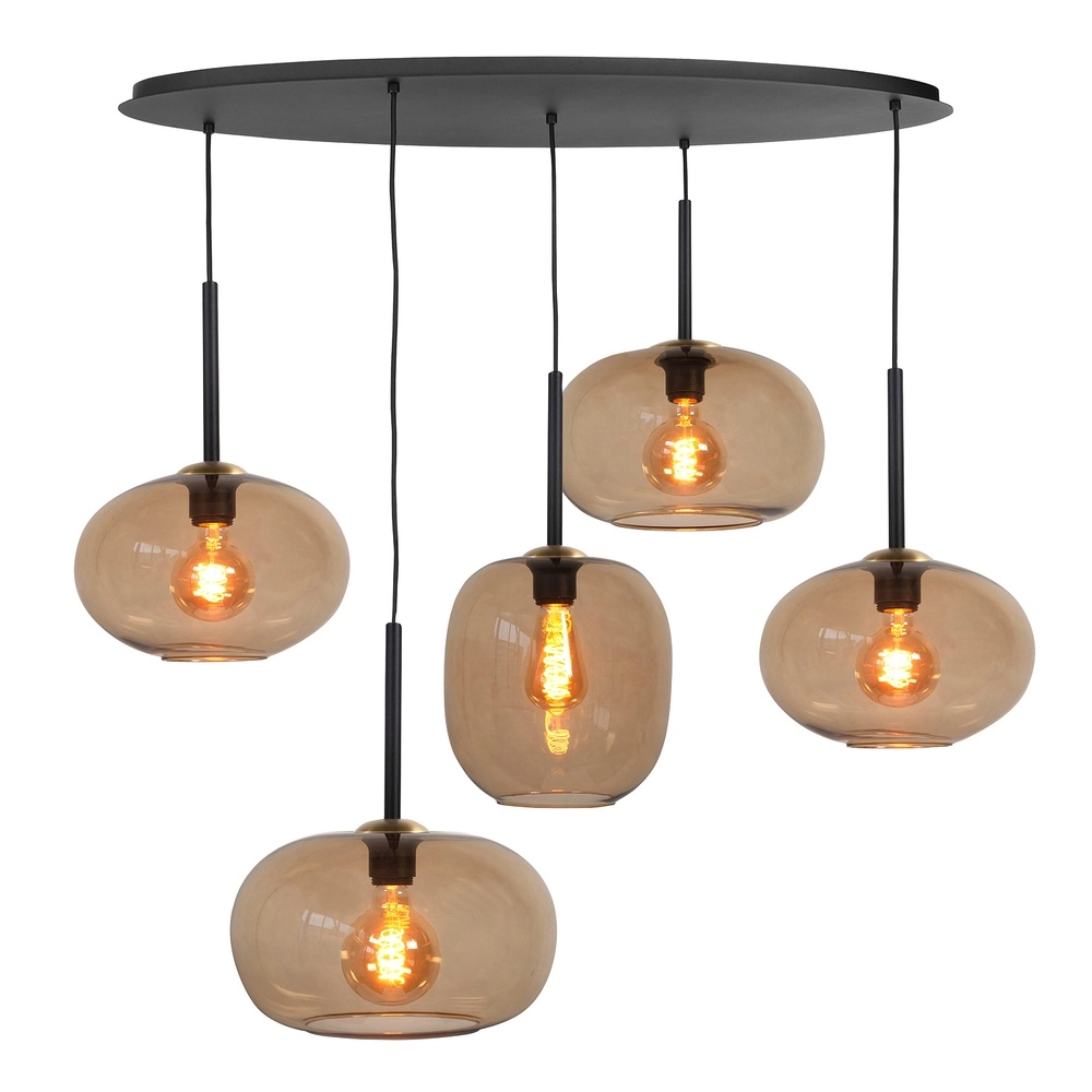 Pendant lamp Bellini black with brown glass 5-lights