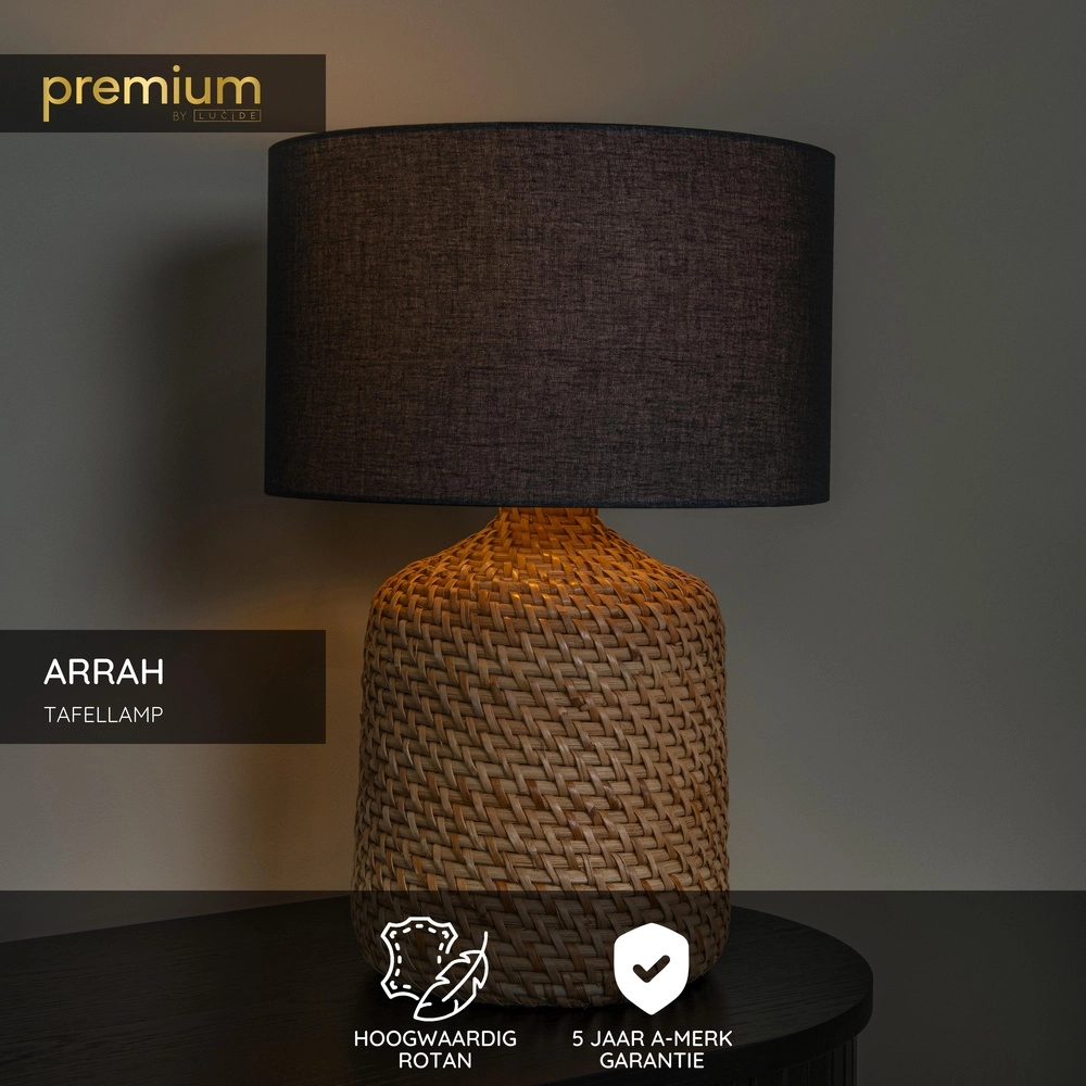 Table lamp Arrah Ø 35cm - seagrass with black cap Premium by Lucide 5411212106124