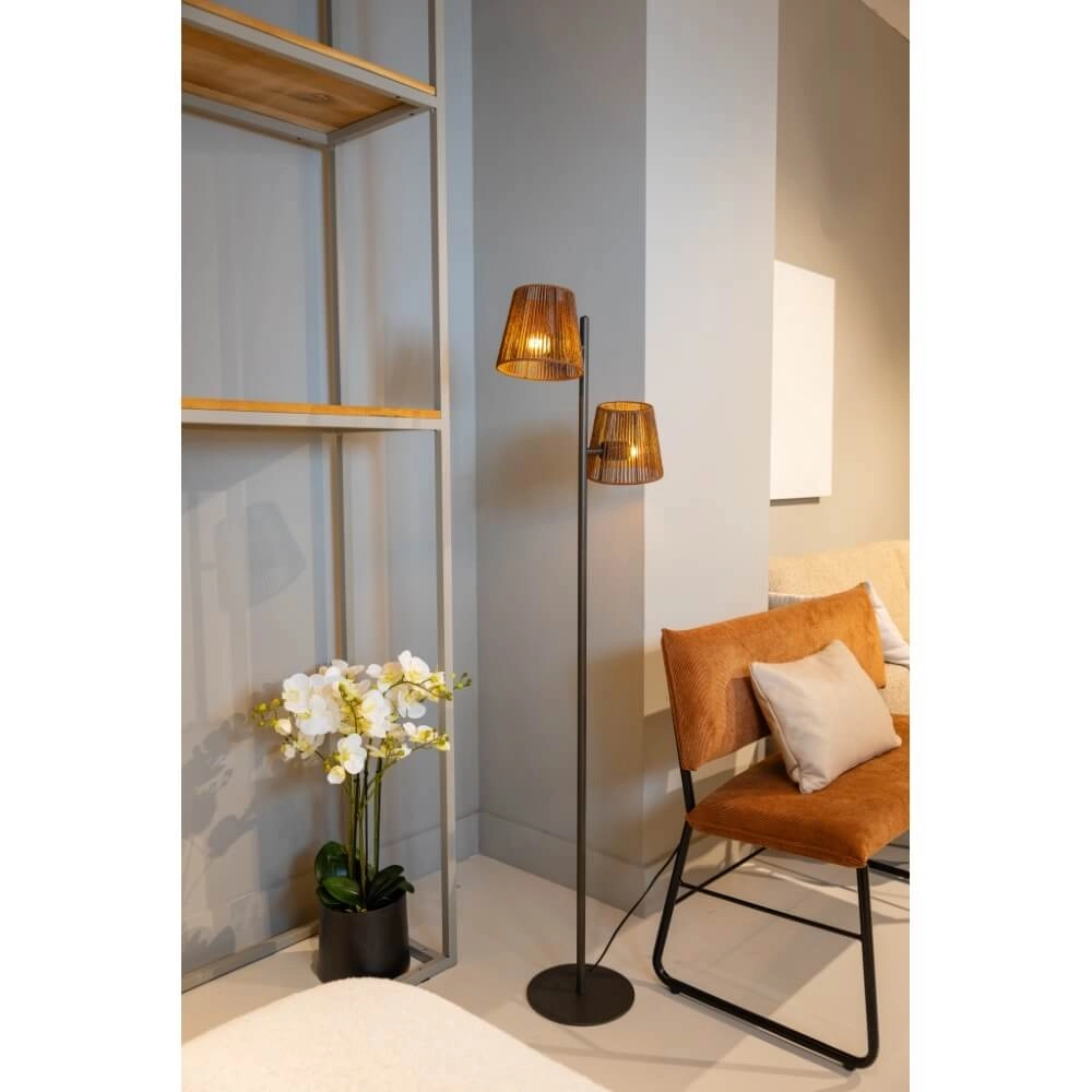 3-light floor lamp Daan brown with rattan ETH 8720195309345